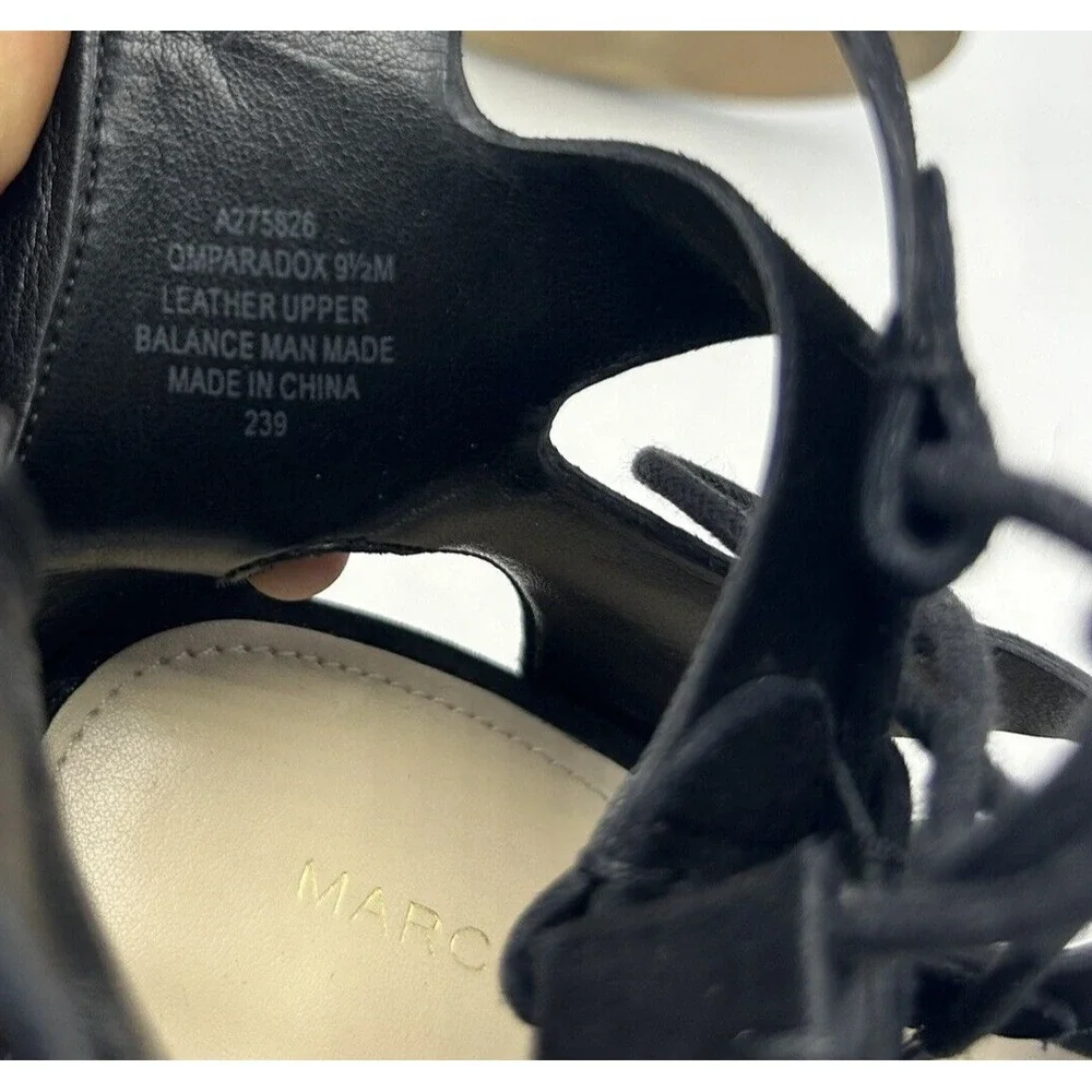 Marc Fisher Sandals 9.5 M Paradox Black Suede Lace-up Block Heel Womens 3